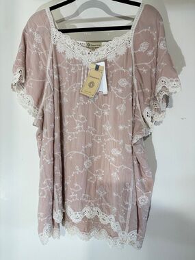 Democracy Embroidery Lace-Trim Boho Tunic in Dusty Rose Size 3X